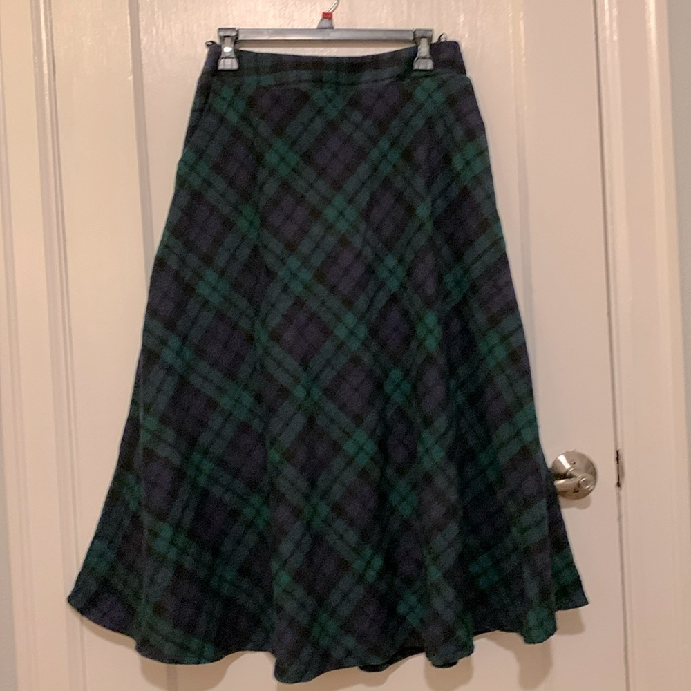 Plaid Wool Blend Midi Skirt Size Medium